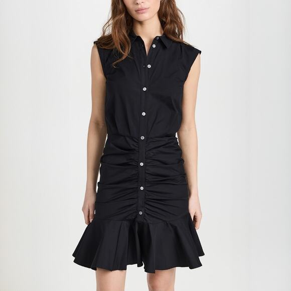 Veronica Beard Black Sleeveless Button Down Ruched Shirt Dress Size 6